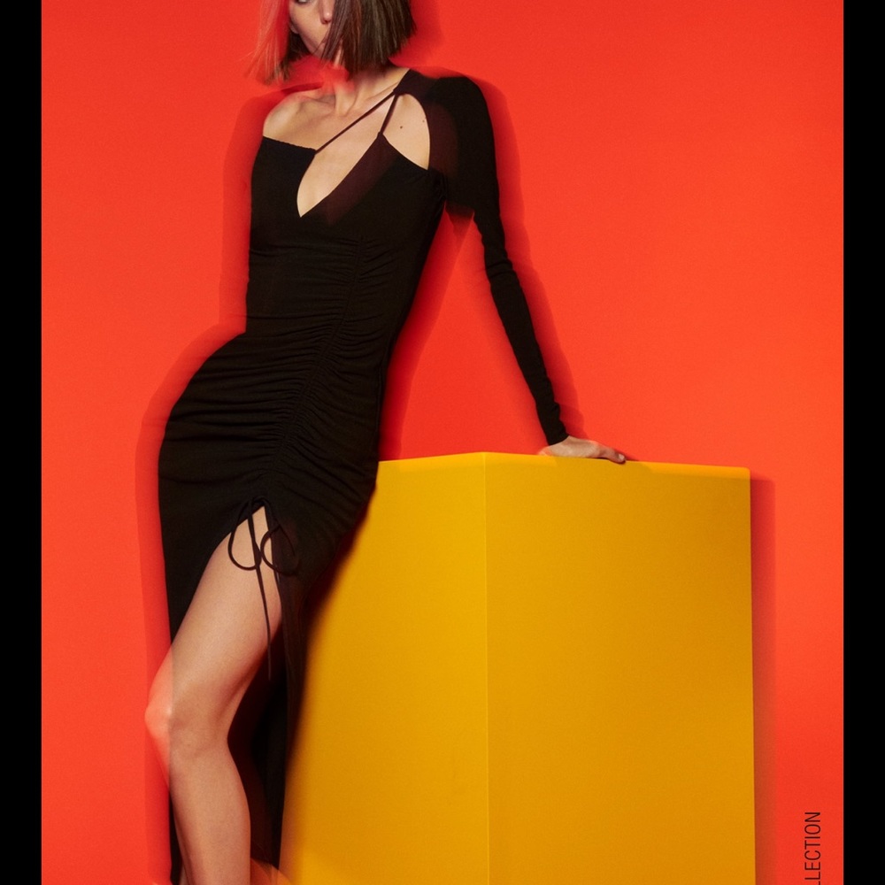Zara Gathered Asymmetric Neckline Dress